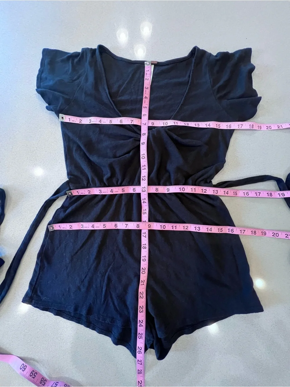 Free People Black Twist V Neck 52% Linen 48% Cotton Romper Sz XS